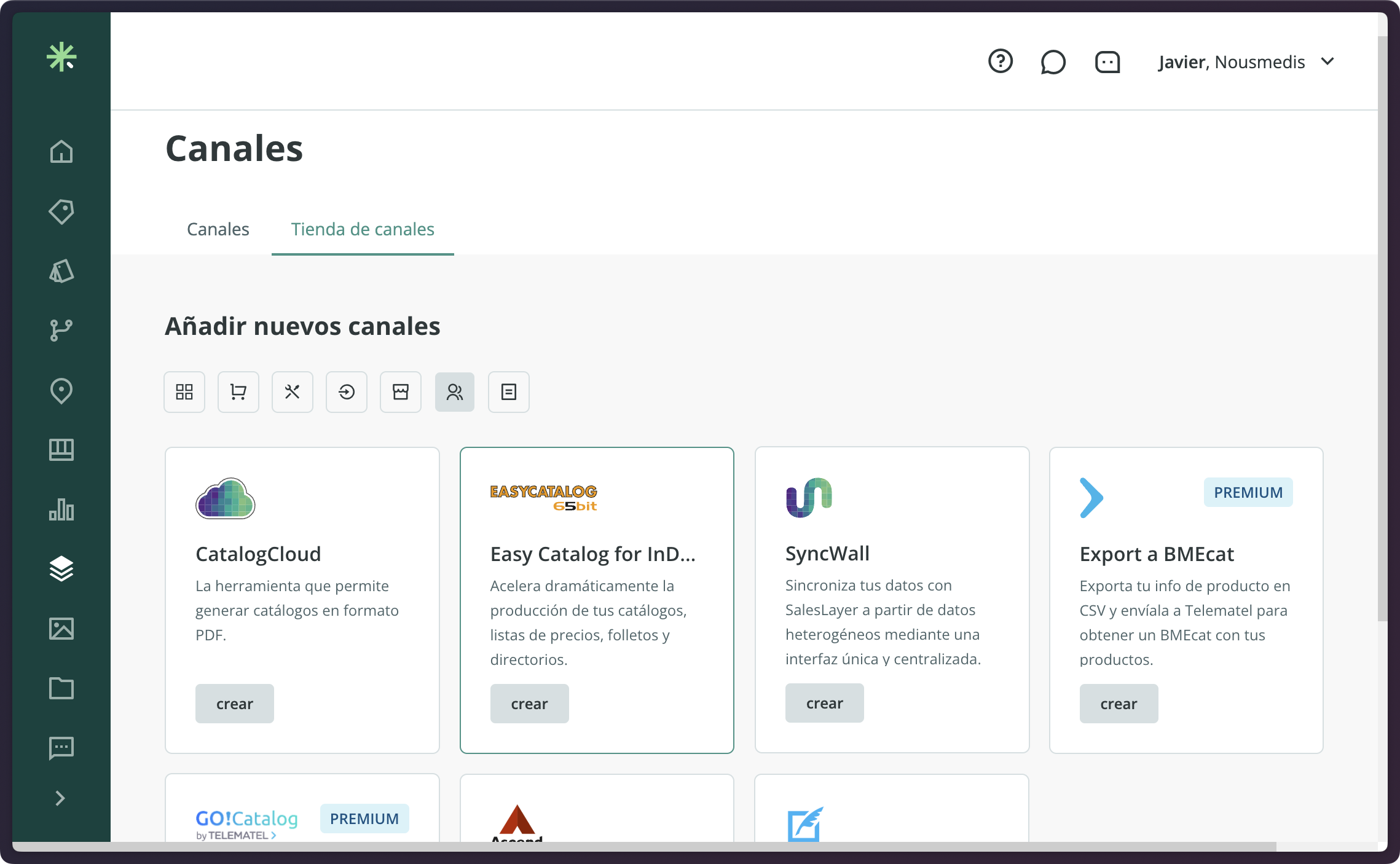 Selecciona el canal EasyCatalog for Adobe InDesign en la tienda de canales de Sales Layer